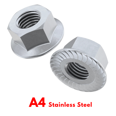 A4 Serrated Flange Nuts Stainless Steel DIN6923