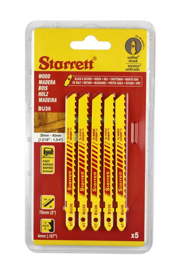 BU36 STARRETT JIGSAW BLADES (PKT 5)